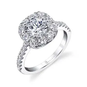 White Gold Round Cushion Cut Classic Halo Engagement Ring - Olivia