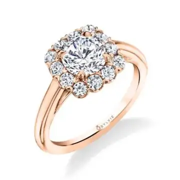 White Gold Round Cut Classic Halo Engagement Ring - Chloe