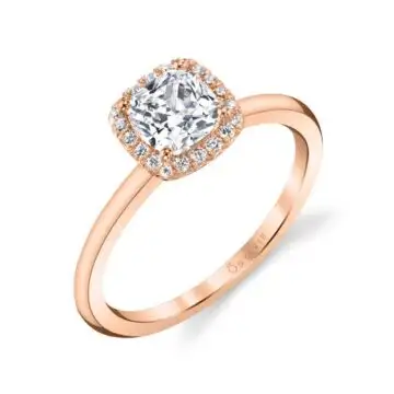 White Gold Cushion Cut Solitaire Halo Engagement Ring - Elsie