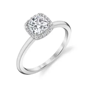 Cushion Cut Solitaire Halo Engagement Ring - Elsie