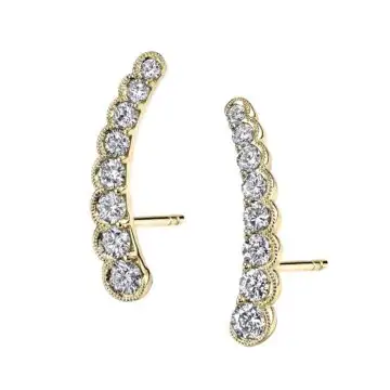 White Gold Diamond Ear Climbers with Milgrain Bezel