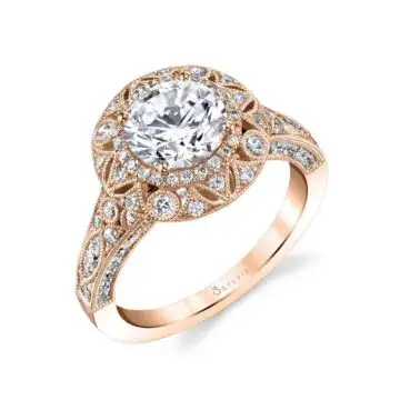 White Gold Round Cut Vintage Double Halo Engagement Ring - Thea