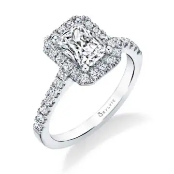 White Gold Radiant Cut Engagement Ring With Halo  - Emma