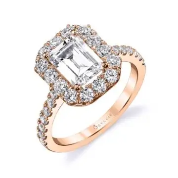 White Gold Emerald Cut Classic Halo Engagement Ring - Olivia