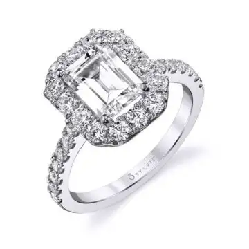 Emerald Cut Classic Halo Engagement Ring - Olivia