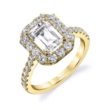 White Gold Emerald Cut Classic Halo Engagement Ring - Olivia