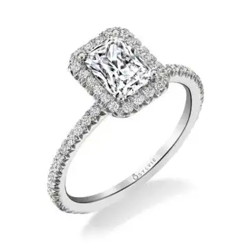 White Gold Radiant Cut Classic Halo Engagement Ring - Vivian