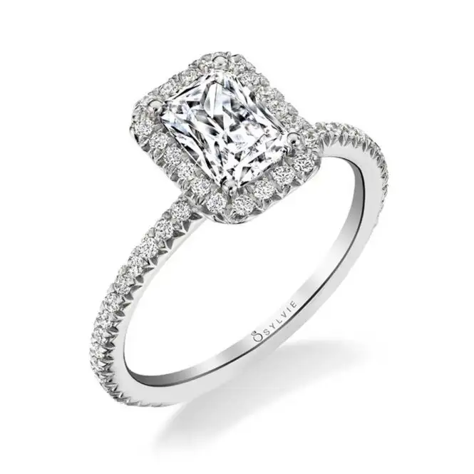 Radiant Cut White Gold Classic Halo Engagement Ring - Vivian