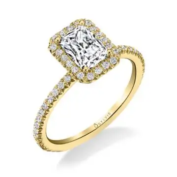 White Gold Radiant Cut Classic Halo Engagement Ring - Vivian