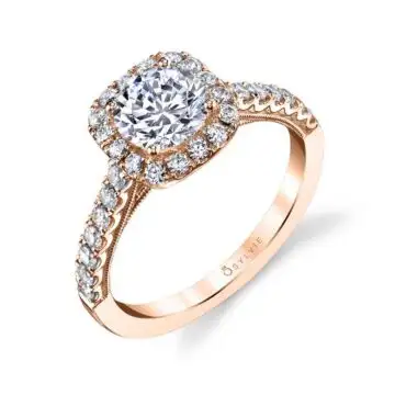 White Gold Round Cut Cushion Halo Engagement Ring - Diandra