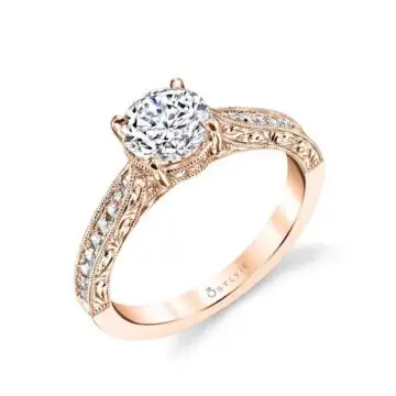 White Gold Round Cut Modern Vintage Engagement Ring - Envie