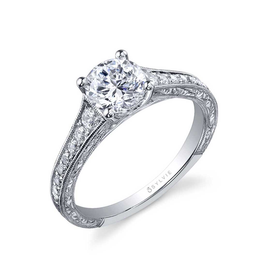 Round Shape and Pear Side Stones Diamond Engagement Ring | Reve Diamonds