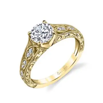 White Gold Round Cut Modern Vintage Engagement Ring - Justeen