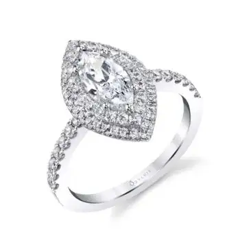 White Gold Marquise Cut Double Halo Engagement Ring - Claudia