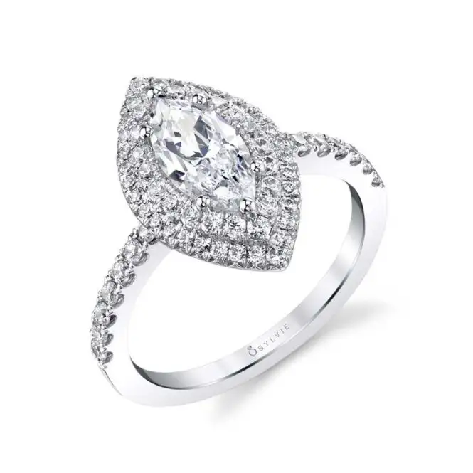 White Gold Marquise Cut Double Halo Engagement Ring