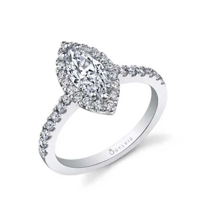 Marquise Cut White Gold Classic Halo Engagement Ring - Chantelle