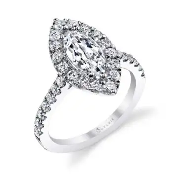 White Gold Marquise Cut Classic Halo Engagement Ring - Jacalyn