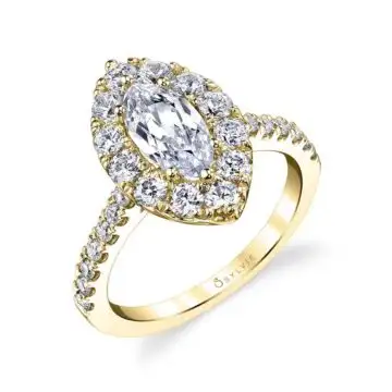 White Gold Marquise Cut Classic Halo Engagement Ring - Olivia