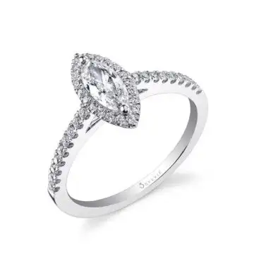 White Gold Marquise Cut Halo Engagement Ring - Jenny