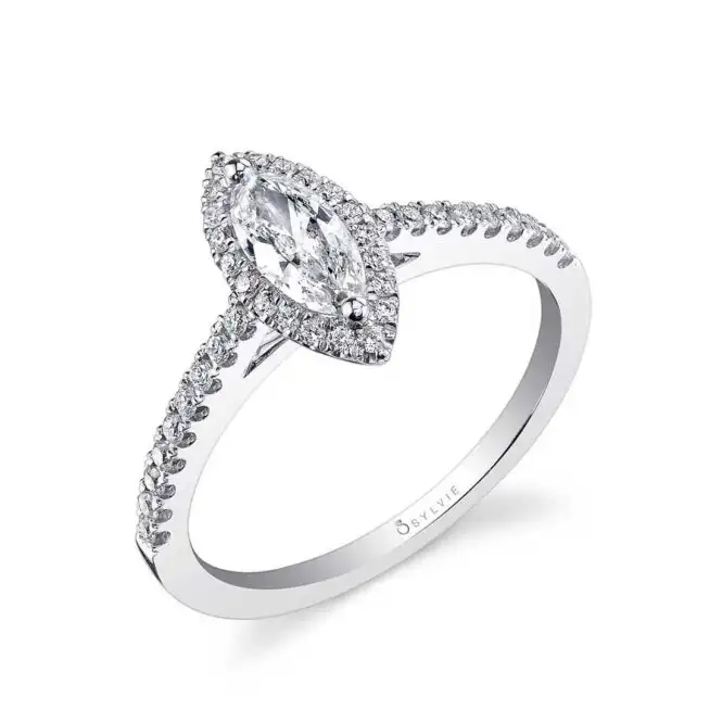 Marquise Cut White Gold Halo Engagement Ring - Jenny