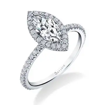 White Gold Marquise Cut Classic Halo Engagement Ring - Vivian