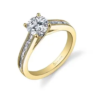 White Gold Round Cut Modern Baguette Engagement Ring - Victoria