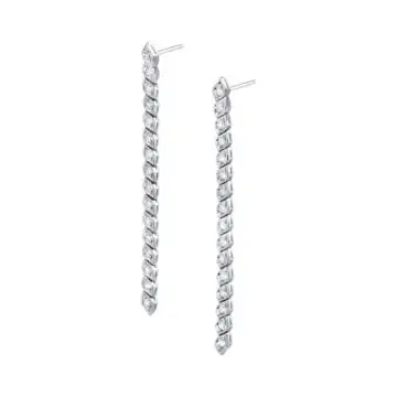 White Gold Modern Diamond Drop Earrings with Milgrain Detail