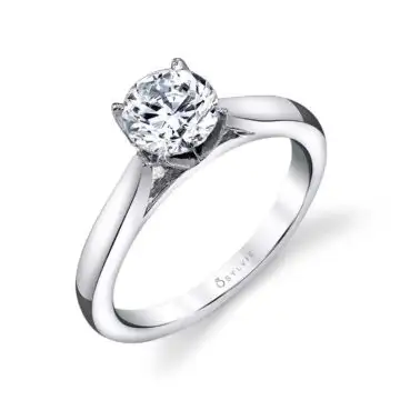 White Gold Round Cut Modern Solitaire Engagement Ring - Aubree