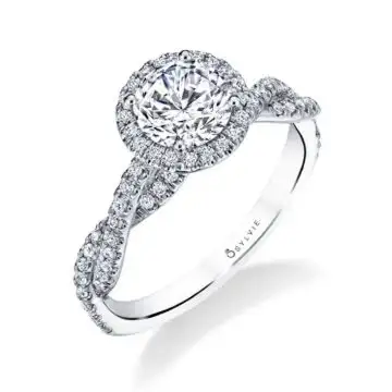 White Gold Round Cut Halo Spiral Engagement Ring - Ava