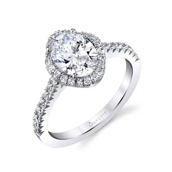 Oval Cut White Gold Engagement Ring with Halo - Aaliyah