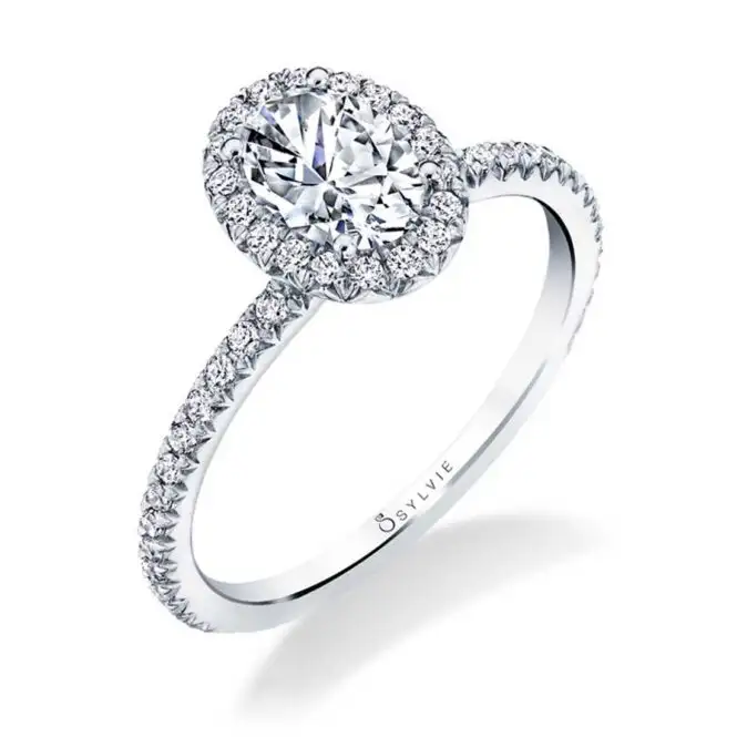 Oval Cut White Gold Classic Halo Engagement Ring - Vivian