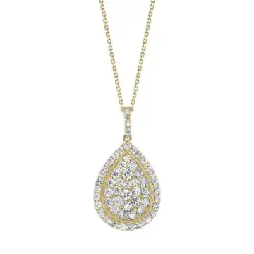 White Gold Pear Shaped Diamond Pendant in Yellow Gold