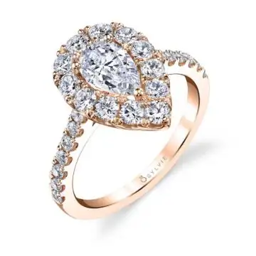 White Gold Pear Shaped Classic Halo Engagement Ring - Olivia