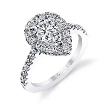 White Gold Pear Shaped Classic Halo Engagement Ring - Jacalyn