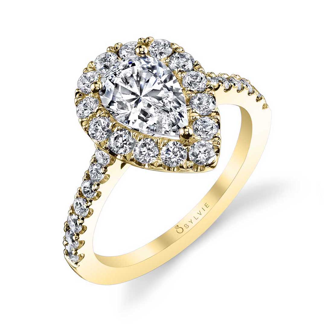 Pear Shaped Classic Halo Engagement Ring - Jacalyn - Sylvie Jewelry