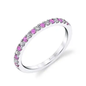 White Gold Classic Pink Sapphire & Diamond Wedding Band