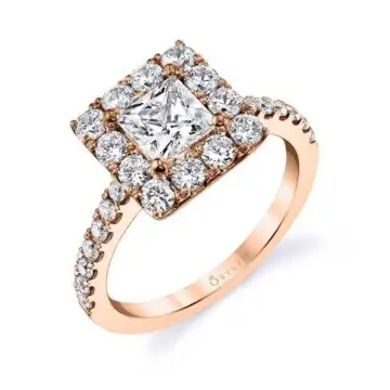 White Gold Princess Cut Classic Halo Engagement Ring - Olivia