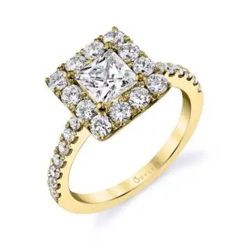 White Gold Princess Cut Classic Halo Engagement Ring - Olivia