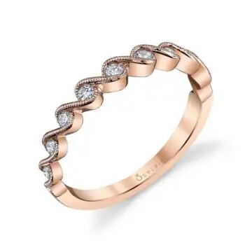 White Gold Rose Gold & Diamond Stackable Wedding Band - Hélèna