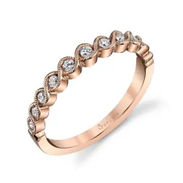 White Gold Vintage Inspired Diamond Stackable Wedding Band - Dalia