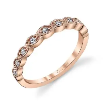 White Gold Rose Gold & Diamond Stackable Wedding Band - Fiona