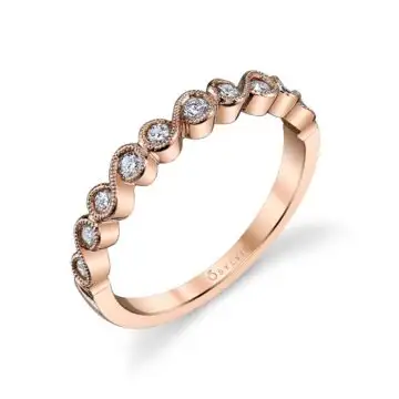 White Gold Vintage Inspired Diamond Stackable Wedding Band - Chloé