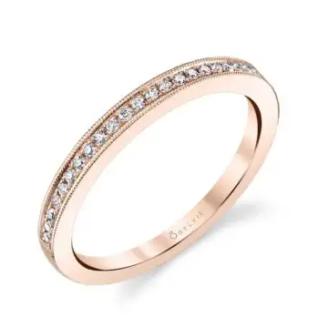 White Gold Rose Gold Wedding Band with Milgrain Accents