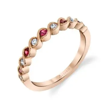 Rose Gold Ruby and Diamond Gemstone Wedding Band - Dalia