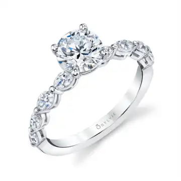 Round Cut Classic Engagement Ring With Marquise Side Stones - Solange