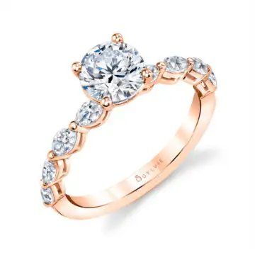 White Gold Round Cut Classic Engagement Ring With Marquise Side Stones - Solange