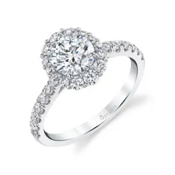 White Gold Round Cut Halo Engagement Ring - Jillian