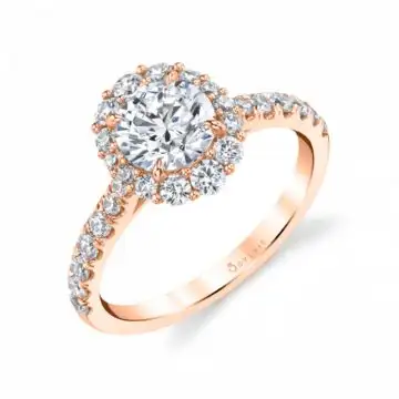 White Gold Round Cut Halo Engagement Ring - Jillian