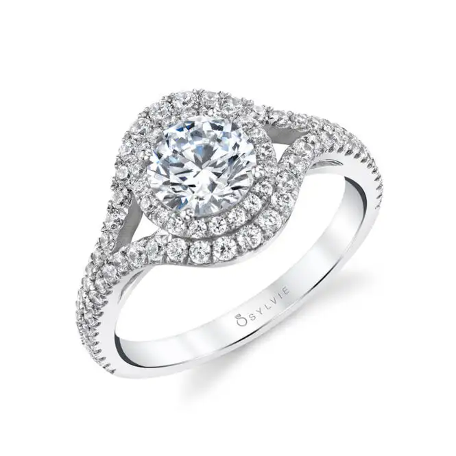 White Gold Round Cut Double Halo Engagement Ring