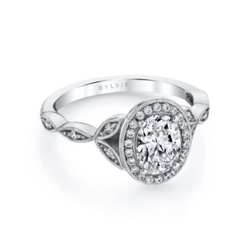 White Gold Oval-Cut Vintage Inspired Halo Engagement Ring - Georgienne